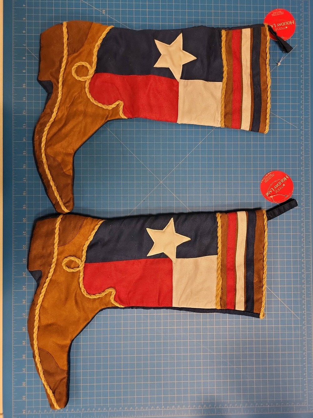 Holiday Lane Texas Flag Cowboy Boot Christmas Stocking Set 2 Western Decor